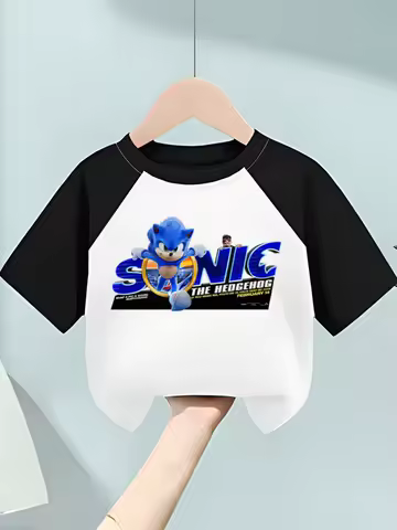 Pure Cotton Short-sleeved T-shirt, Summer Children's Wear, Color-blocked Sonic Hedgehog Printed Children's Half-sleeved Top