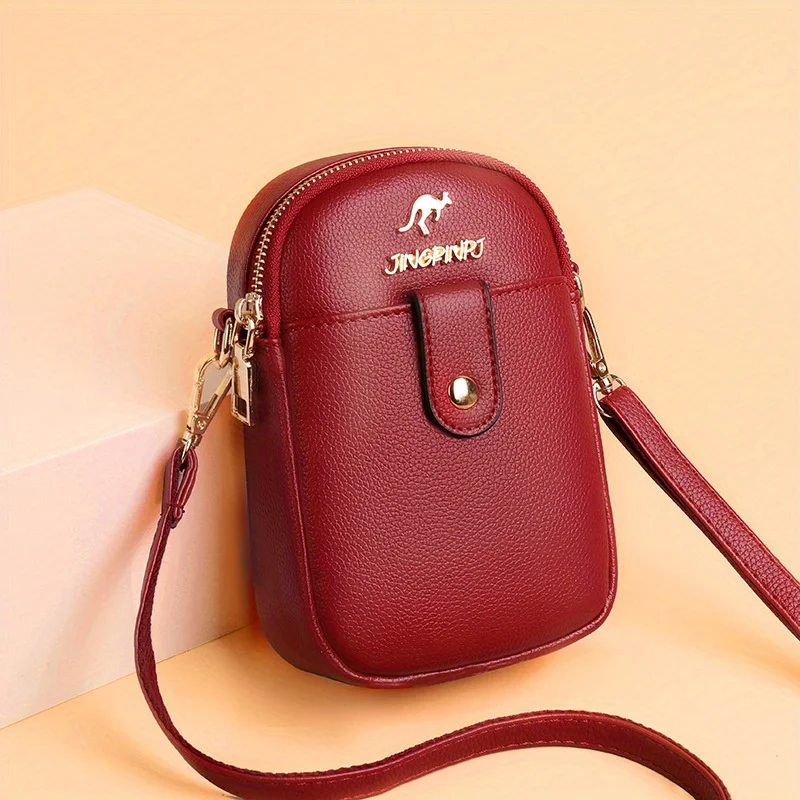 Chic Mini Crossbody Phone Bag for Women - Fashionable Faux Leather with Detachable Strap, Zip Closure, Solid Color