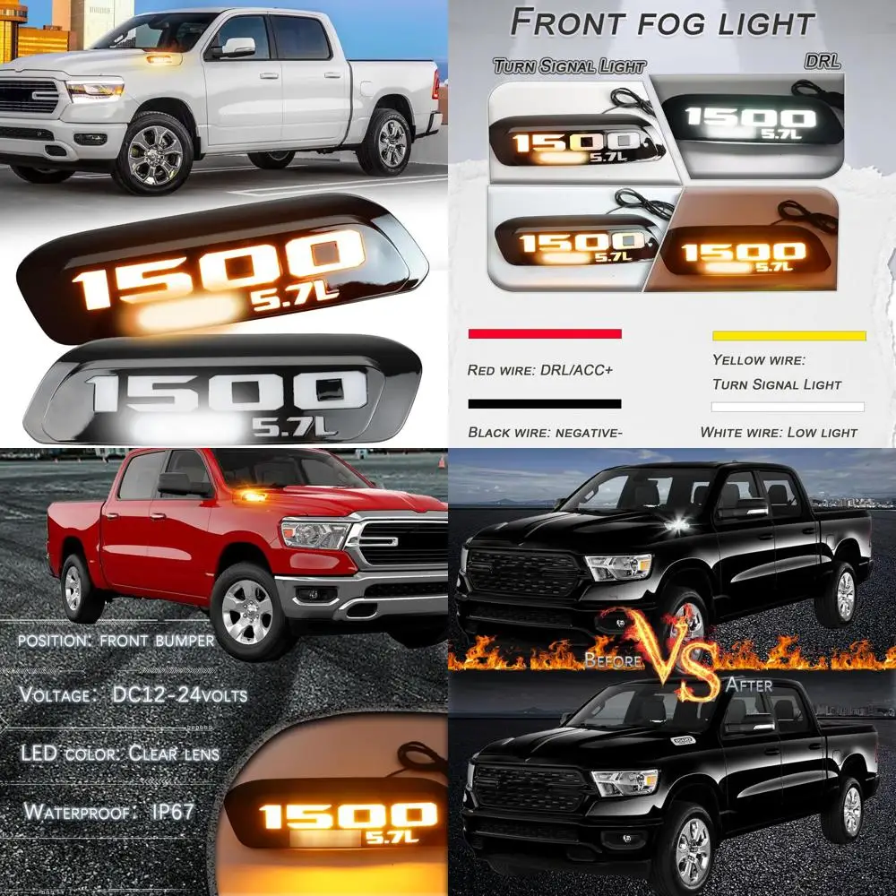 

2 шт. светодиодный передний капот, боковой габаритный фонарь Янтарный последовательный указатель поворота/белая лампа DRL, совместимая с Dodge RAM HEMI 5.7L 1500