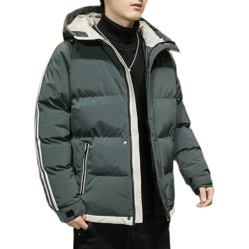 

Men's Winter Jaet with Hat Thiened ort Sle down Cotton Coat Youth Faion Stand Fit Coat Zipper Closure Pure Color