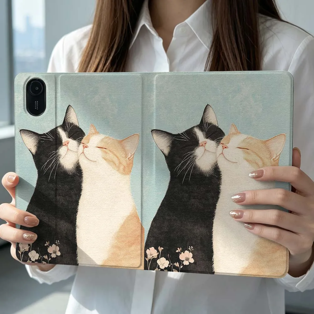 Adorable Cat Couple For Xiaomi Poco Redmi Pad 8 2 4 C1 6 6S 7 7S SE 9.7 14 11 11.2 12.1 12.5 Inch Tablet Case Pen Tray