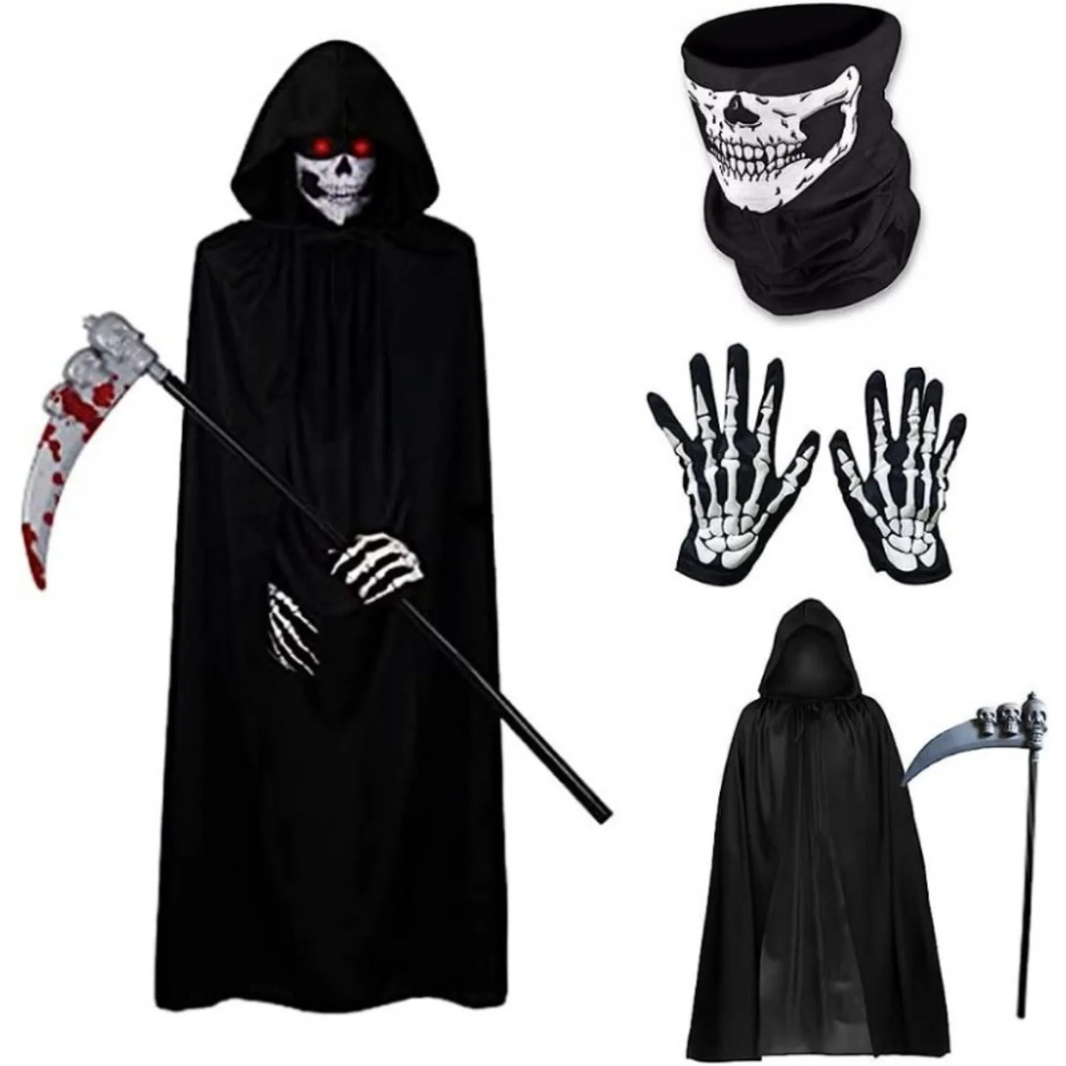 

5pcs/set Halloween Grim Reaper Cloak Set, Black Death Cape Costume Reaphook Cosplay Party Dress Up Props