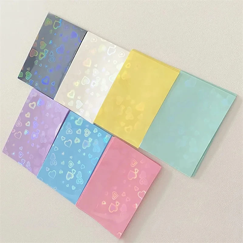 50pcs/bag Heart-shaped Laser Transparent Card Holder，Colorful postcard card sleeves, scratch-resistant card protectors, photo ca