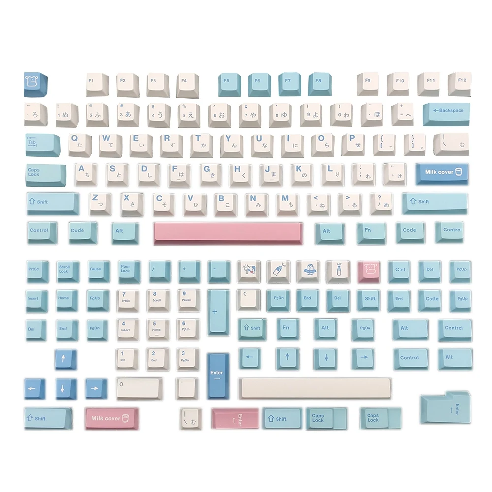 

141 Keys Milk Cover Keycaps Cherry Profile PBT Keycap Dye Sub Keycaps for Cherry MX Switch Mechanical Keyboard