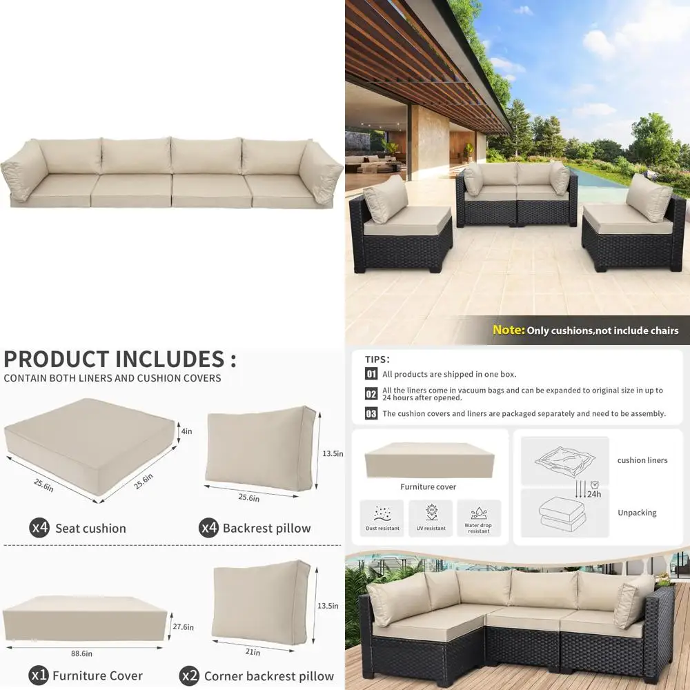 

10-piece weather-resistant cushion set for 4-seat outdoor sectional rattan chat set