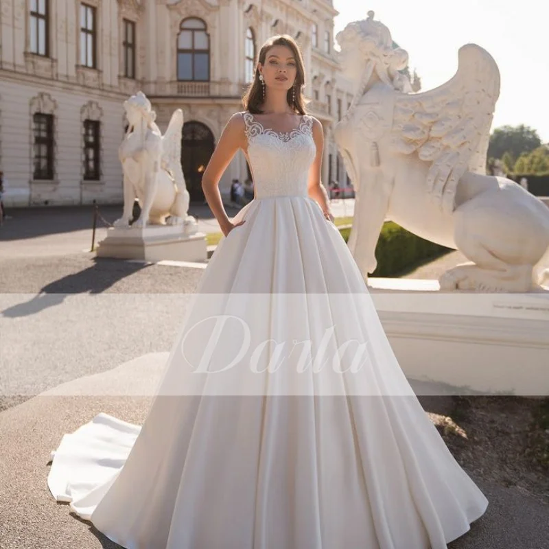 

Exquisite Satin A Line Wedding Dresses Sweetheart Sleeveless Bridal Gowns Vintage Pleat Embroidery Vestido de Novia Customized