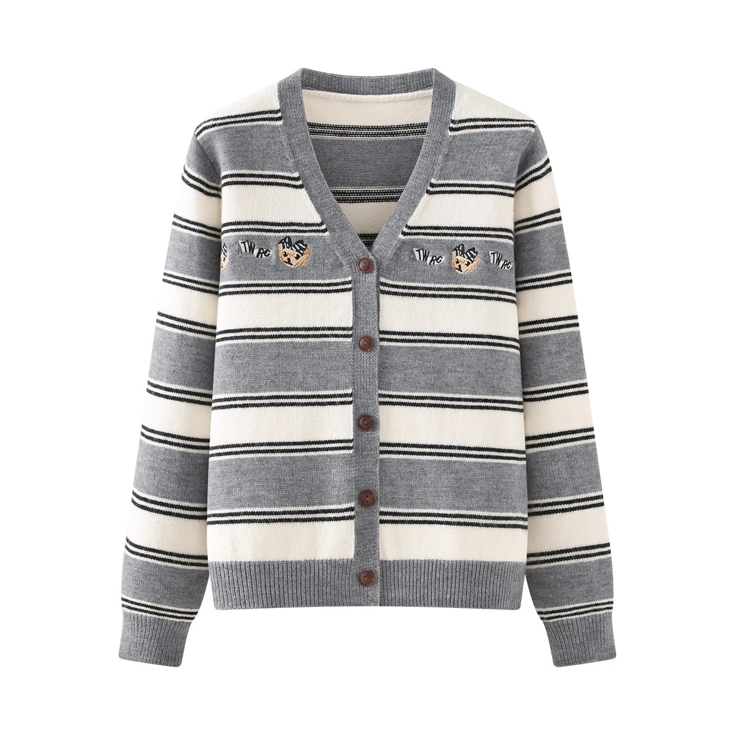 

Women's Sweater Knitted Cardigan Long Sleeve V-Neck Color Block Striped Embroidered Japanese Harajuku Ins Versatile Winter