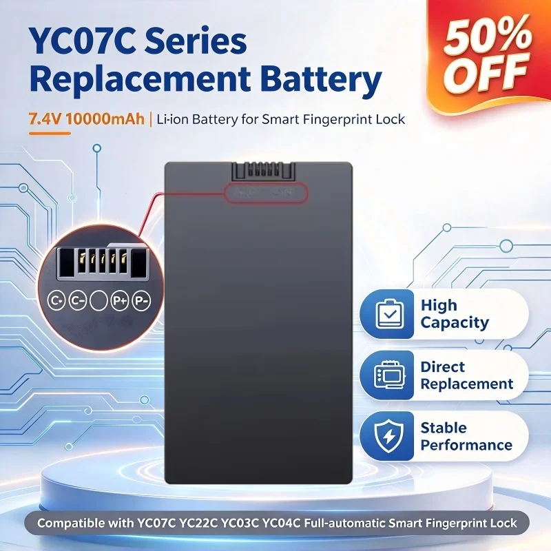 High Quality 7.4V 10000mAh Lithium Replacement Battery For Full-automatic Smart Fingerprint Lock YC07C YC22C YC03C YC04C