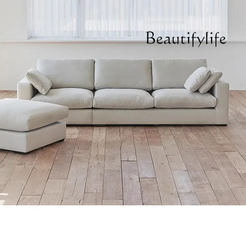 Simple fabric cloud sofa small apartment living room cream wind straight row sofa