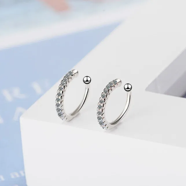 Genuine 925 Sterling Silver U-shaped Clip Earring Non Pierced Earring Fashion Women Punk Rock Ear Cuff Jewelry Boucle d'oreille