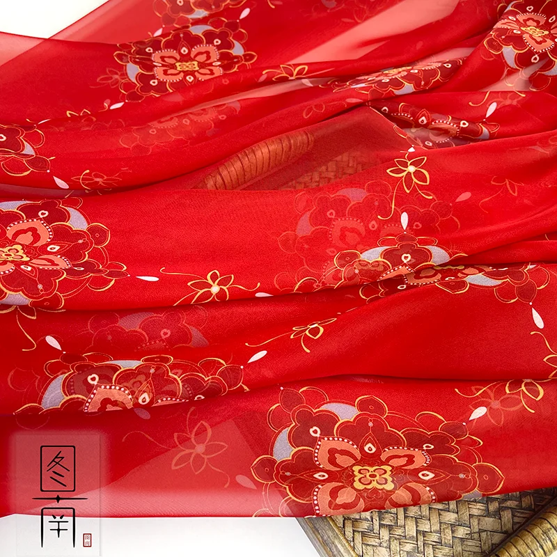 Chinese stlye Tang Dynasty style printed flowers fabric for DIY hanfu dress 1order=1pc(size:100x150cm)