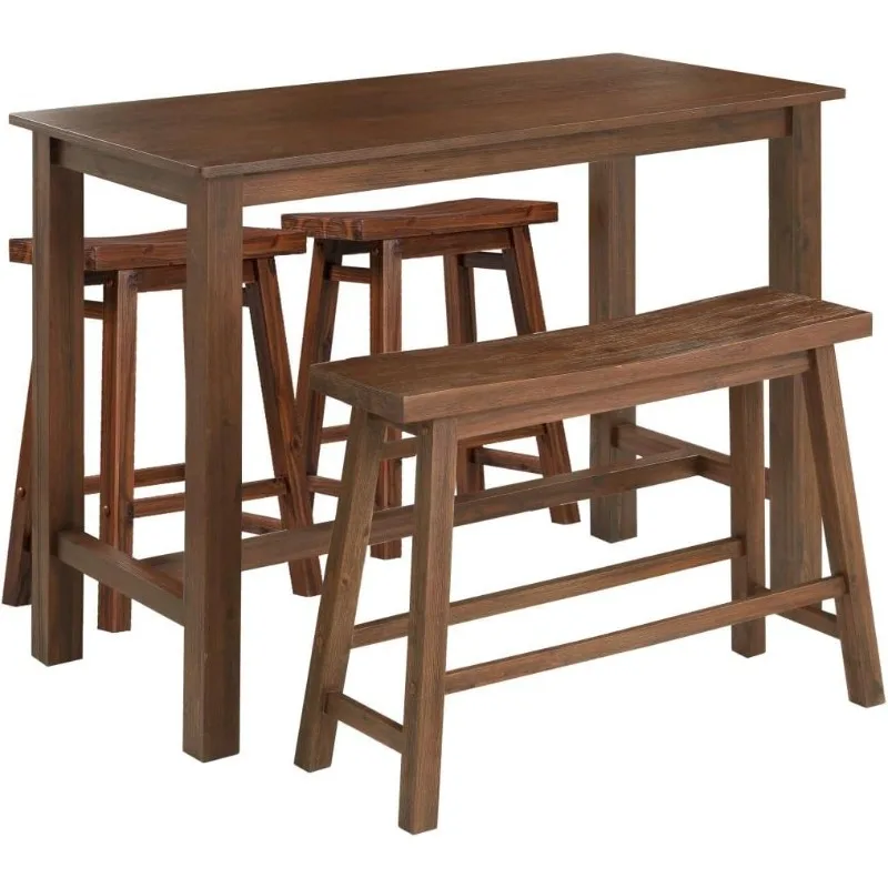 4 Piece Sonoma Pub Table Set, Neutral Driftwood Gray Finish, Chestnut