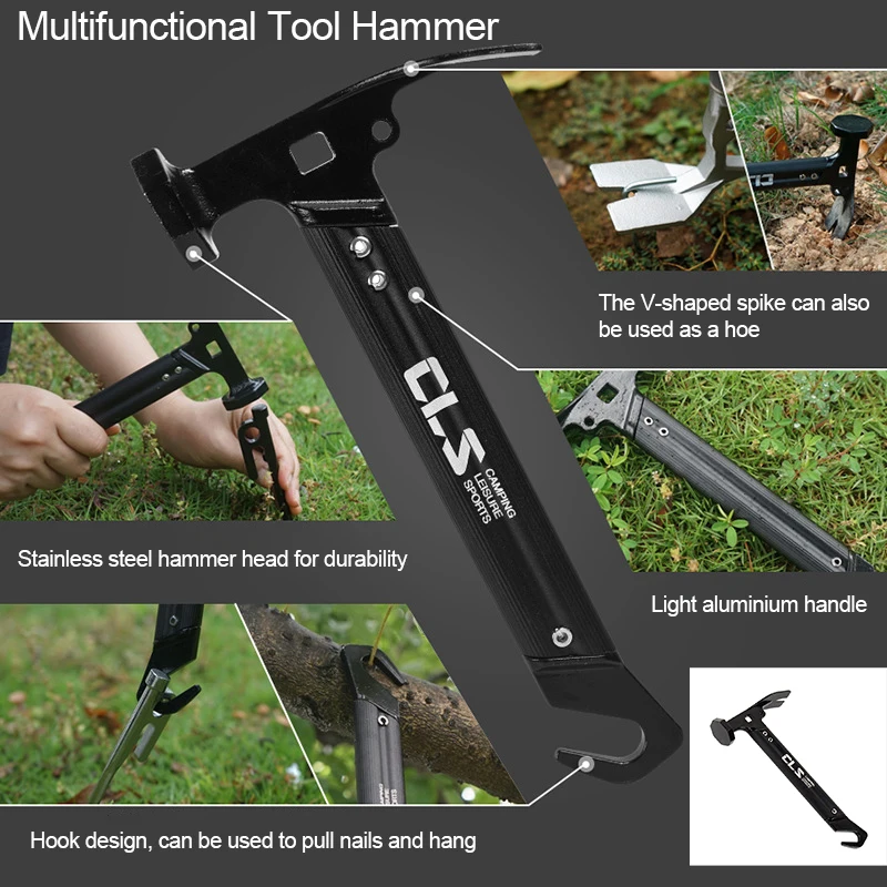 Mini Outdoor Tent Hammer Hiking Tent Multifunctional Tool Hammer Small Hoe V-Shaped Nail Hammer Puller for Tent Nail Stakes