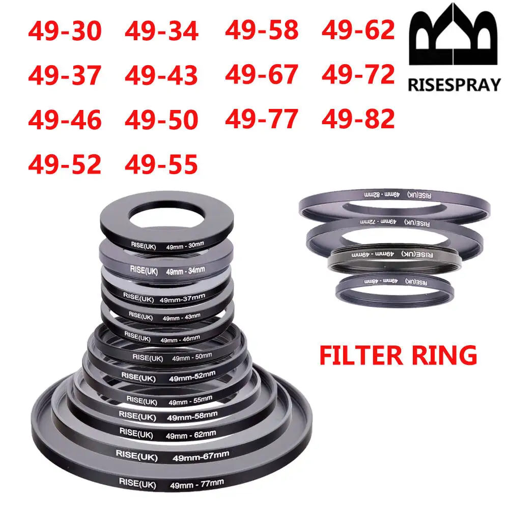 Camera Lens Filter Adapter Ring Step Up/Down Ring for 49mm Lens -37/43/46/48/49/50/52/55/58/62/67/72/77mm for UV ND CPL Filter