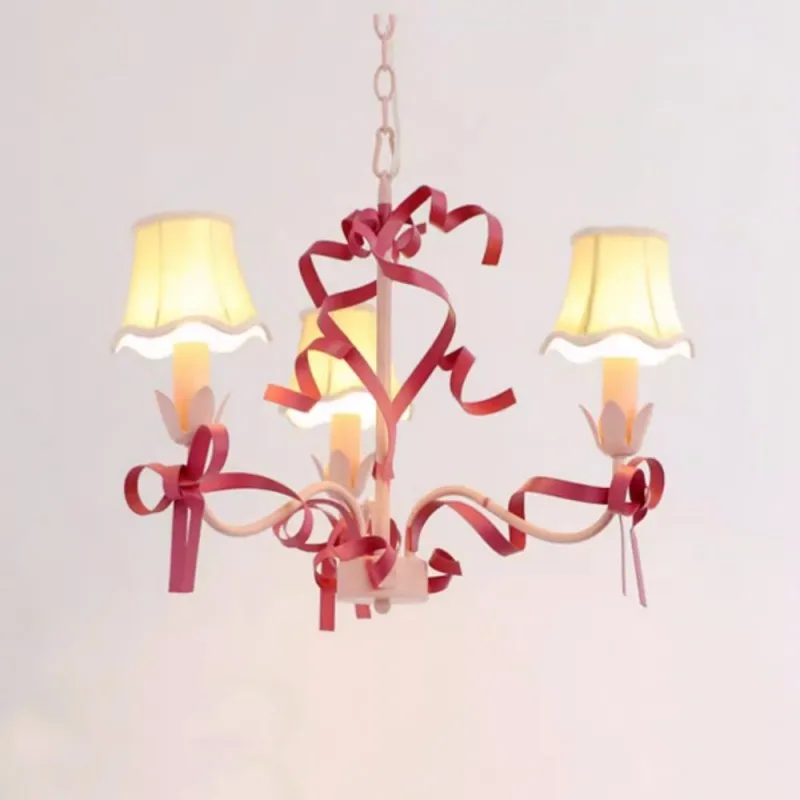 Children Room Bedroom Chandelier lighting Cream Style Pastoral Cute Bow pendant lamp ceiling Warm Dining Room Chandeliers