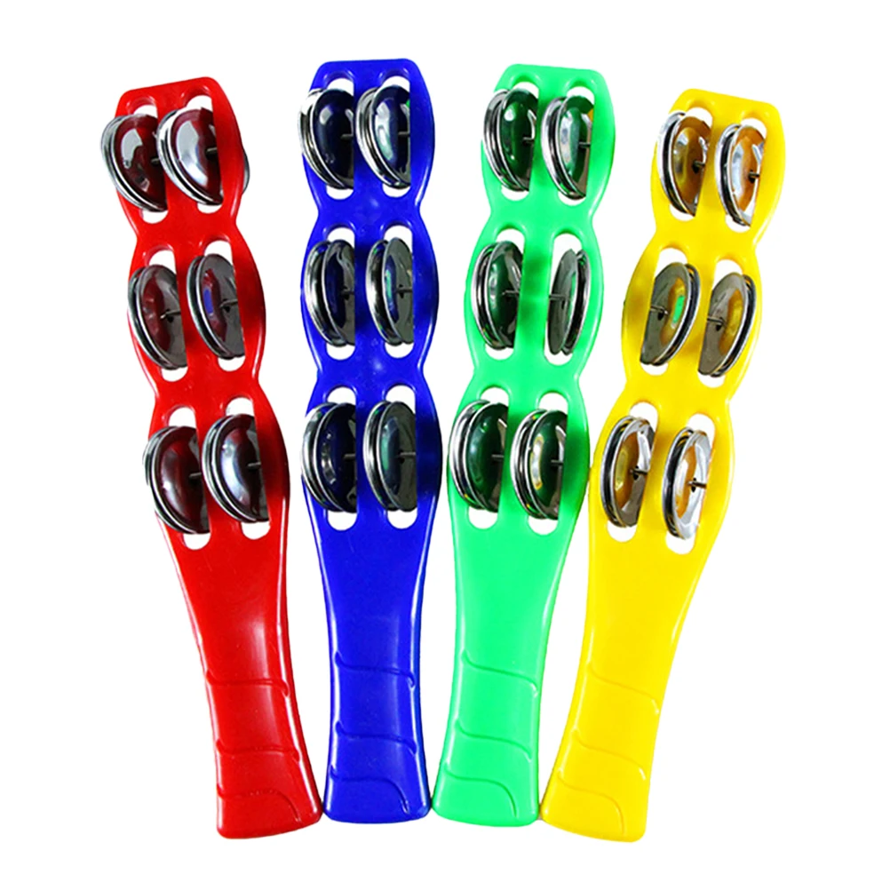 

4 pcs Jingle Musical Instrument Yellow Colors Plastic Kids Tambourine Sticks Material Fun Props Bar Kids Toys