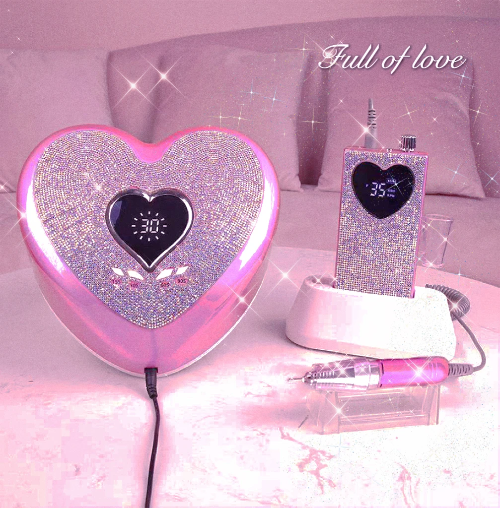 Cordless  Portable Electric Nail Drill Machine Set  LED Gel Heart Shape Nail Dryer Diamond Lamp