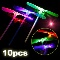 1-10Pcs LED Luminous Double-leaf Bamboo Dragonfly Toys Children's Outdoor Hand Rub Flying Machine Flying Toy Kindergarten Gifts