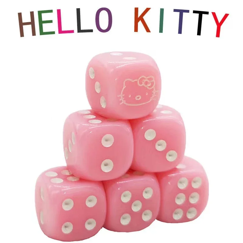 1/5Pcs Sanrio Hello Kitty Cute Transparent Dice 14mm Pink Six Sided Spot D6 Playing Games Dice For Bar Pub Club Party Board Game