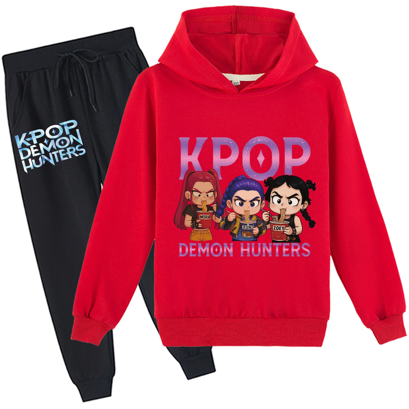 بلوفر بغطاء للرأس للفتيات الصغيرات KPop Demon Hunters مع بنطال رياضي مكون من قطعتين، سويت شيرت قطني للمراهقين مع غطاء للرأس (2-14 سنة، 5 ألوان) #5