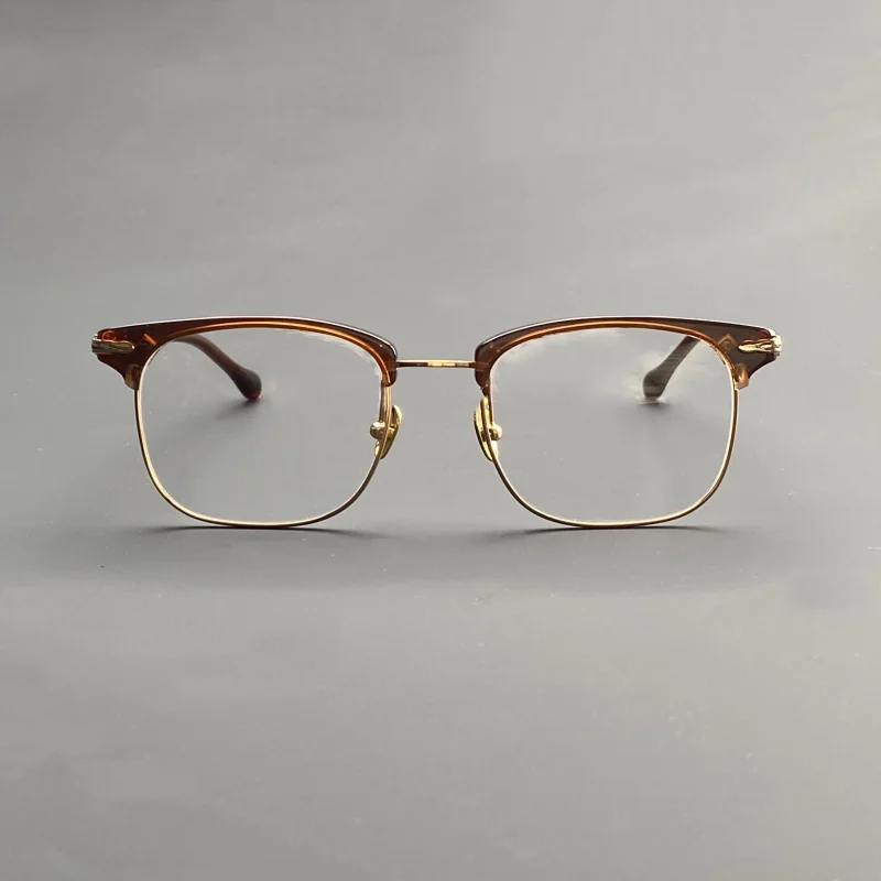 

Pure Titanium Hand-carved Half-frame Glasses Frame Men Retro Business Brown Myopia Glasses Frame Women Flat Light Color-changing