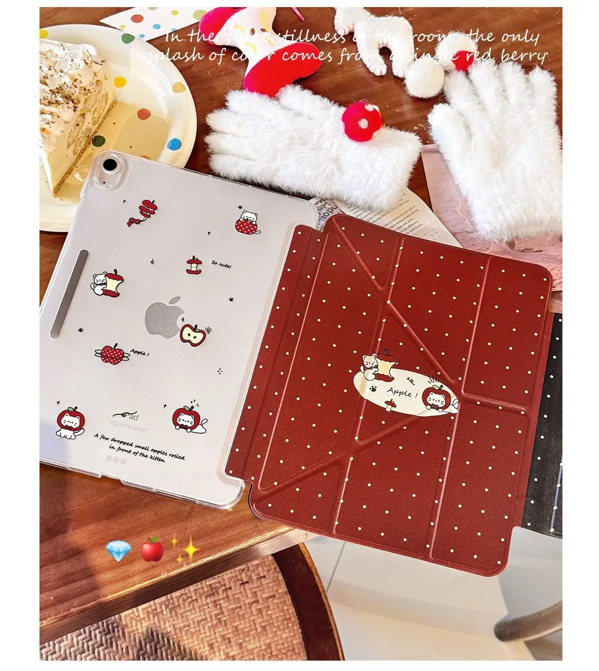 Red Wave Point Kitten iPad Case For iPad Pro 11 13in 2025 iPad Pro 12.9in Air7 10th 11th M4/5 3-y Fold Anti-fall Buckle Cover