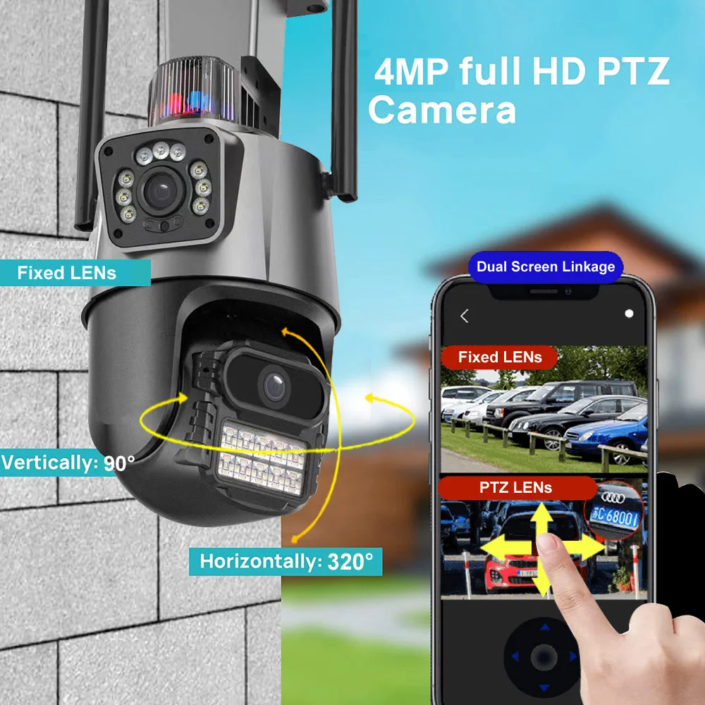 FHD 2K 4MP Dual Lens WiFi IP Camera Outdoor Security Protection CCTV 360 PTZ Video Secur Kamera Smart Home Surveillance IP Cam