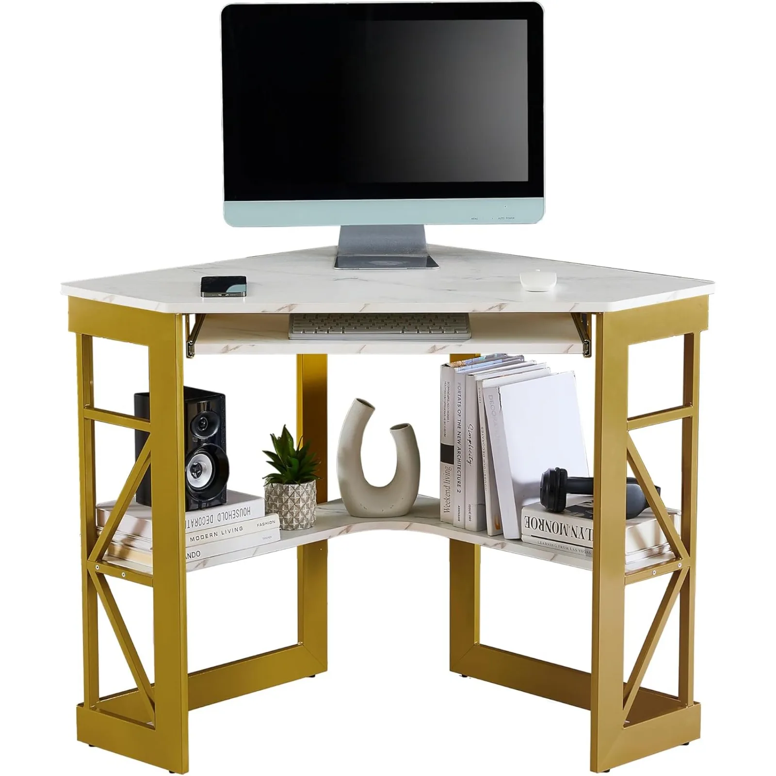 US VECELO Corner Computer Desk Writing Smooth Keyboard Tray