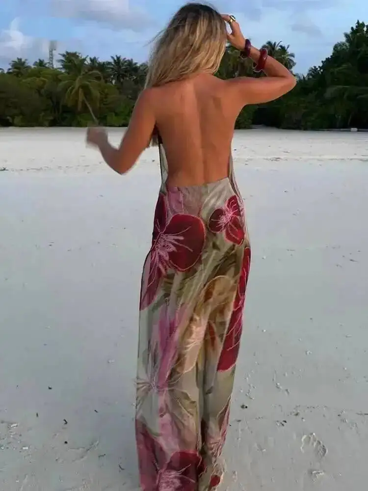 Herbst Ankle-Länge Sexy High Street Kleid Mädchen Druck Schlank Spaltung Backless Mode Robe Mode Sexy Frauen Kleider M7SM