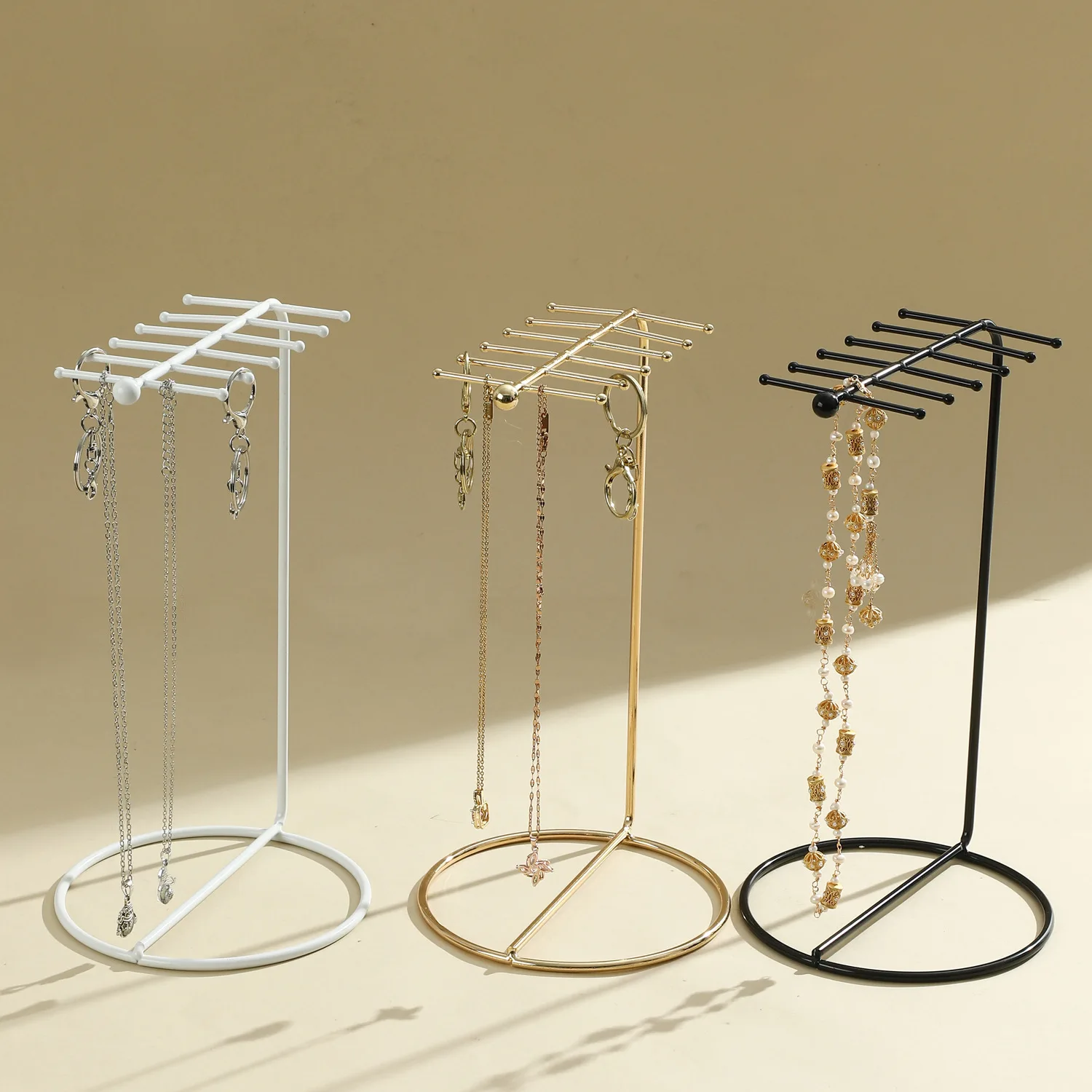 

Metal Wrought Iron Jewelry Rack White Gold Black - Store Live Stream Hook Display Props Keychain Pendant Storage for Jewellery