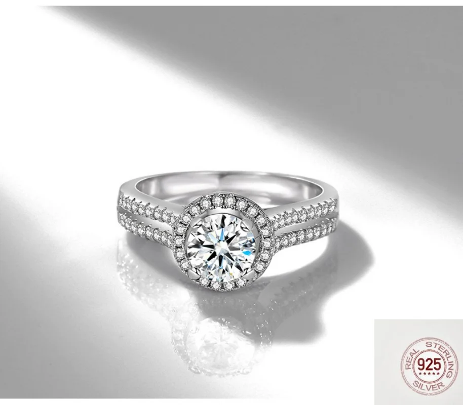 Luxury 925 Sterling Silver simulation diamond women's wedding double row diamond ring ball edge four claw high support 80ct ring