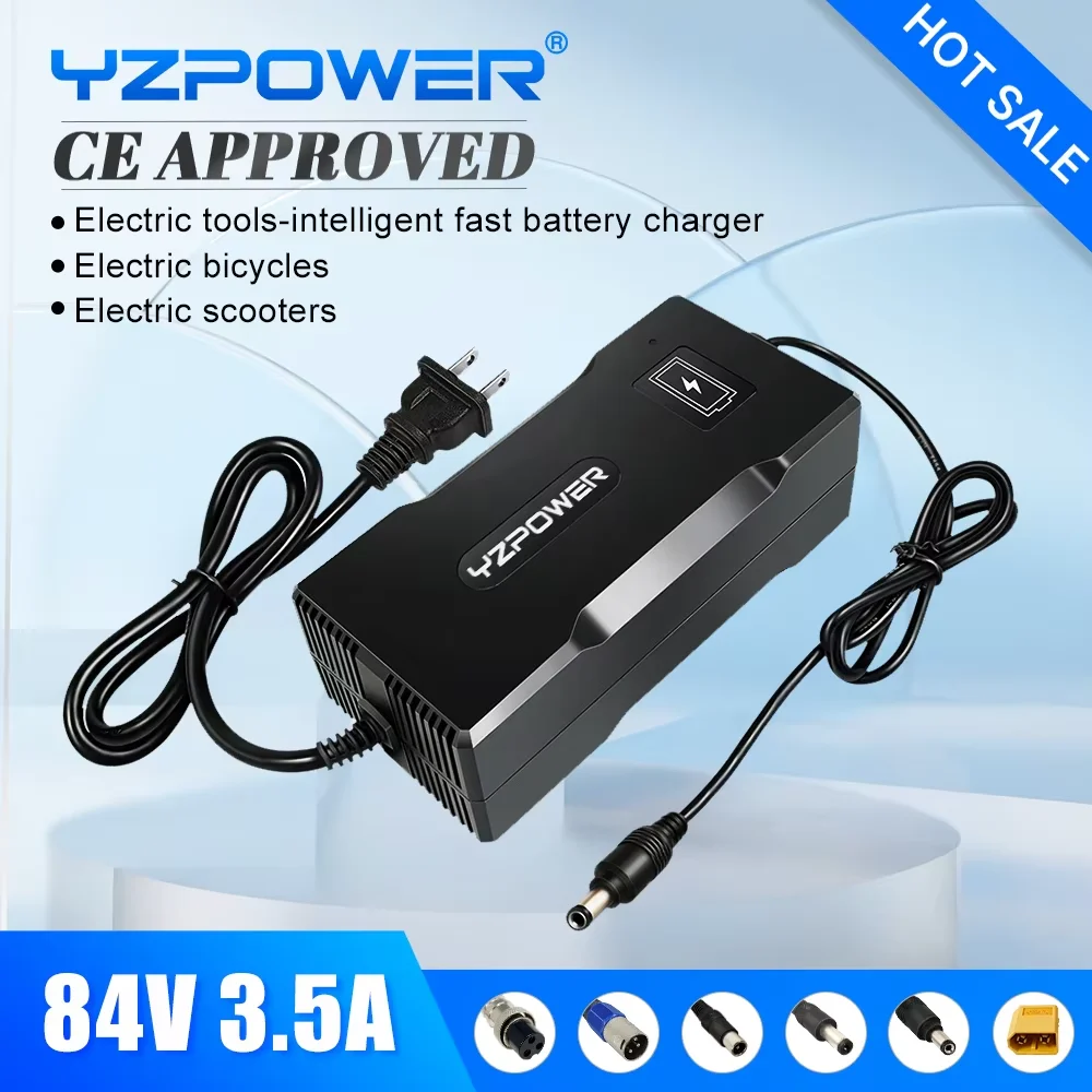 YZPOWER 84V 3.5A lithium battery charger 20S 72V charger input 110-240Vac lithium battery pack universal with cooling fan