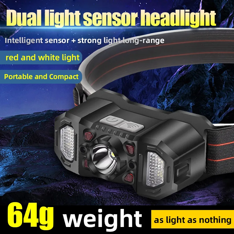 

Induction Headlamp COB LED Sensor Head Lamp Built-in Battery Flashlight USB Rechargeable Head Torch 6 Lighting Modes Headlight