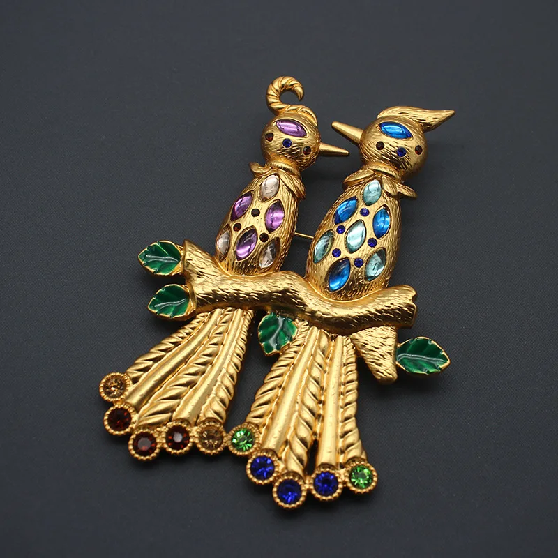 Jewelry Backflow Medieval Brooch Double Bird Animal Retro Exaggerated Heavy Industry Brooch
