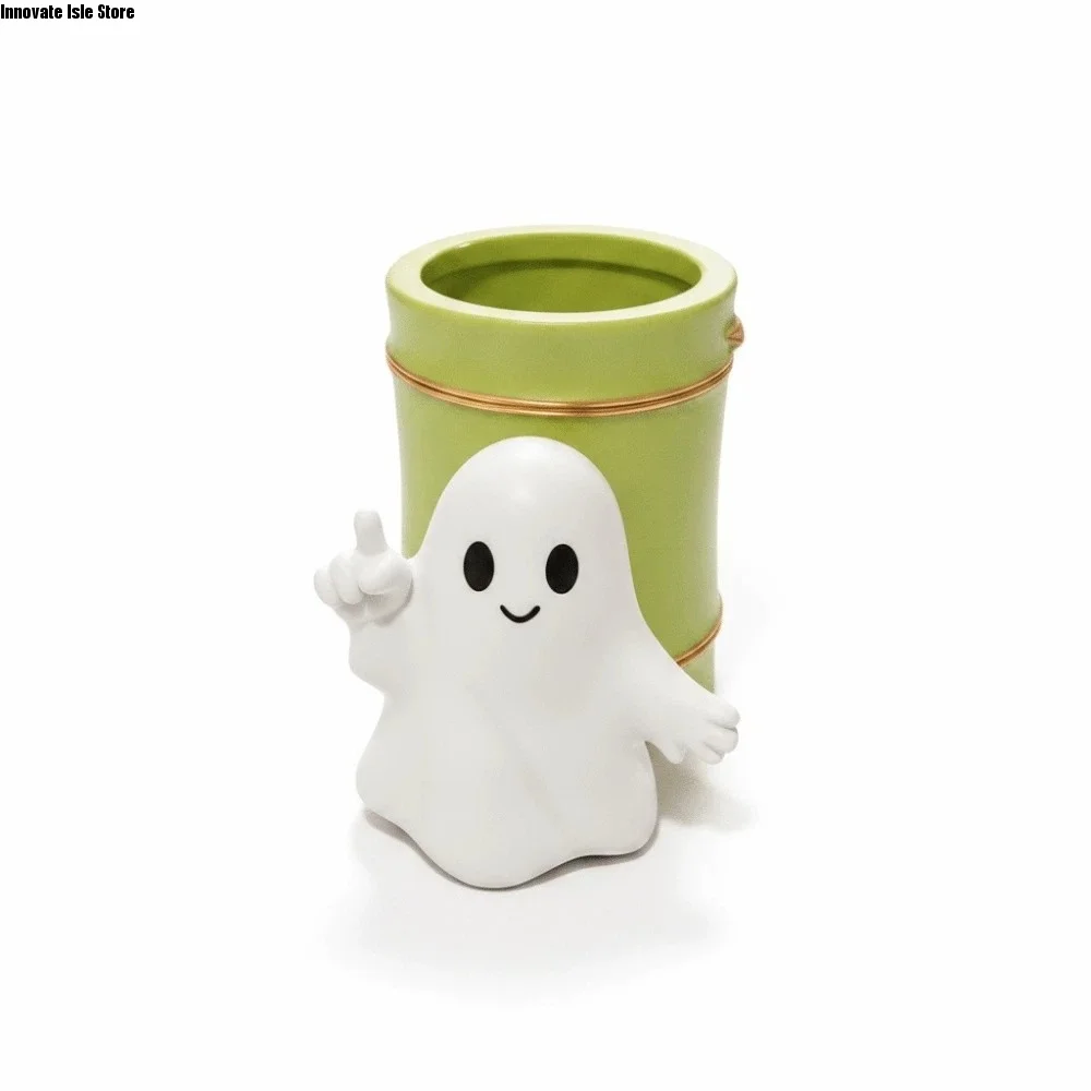 Creative Halloween Pen Holder Vivid 3D Waterproof Skull Desk Organizer Sturdy Base Green Barrel Ghost Pencil Cup Room Display