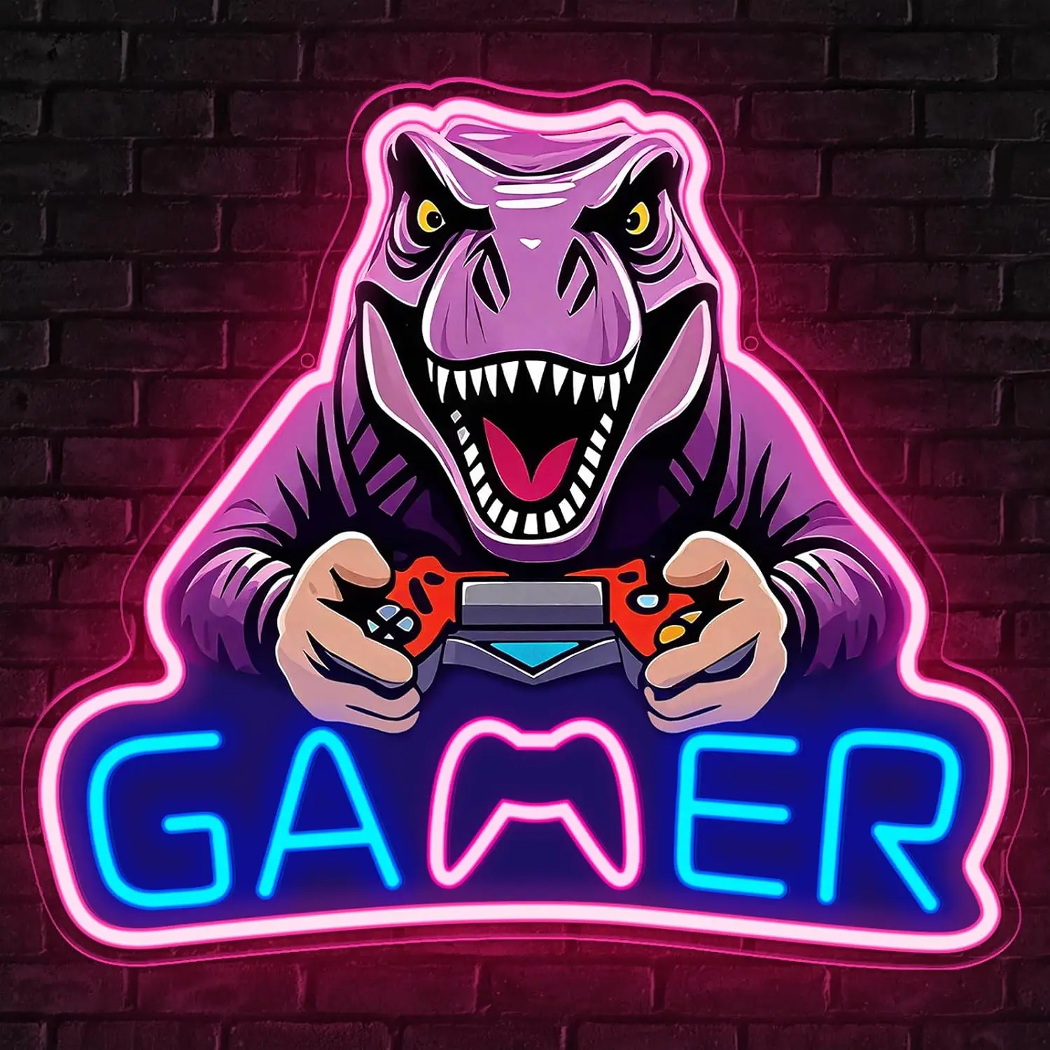 Gamer Dinosaur LED Neon Sign USB 5V Powered Neon Light Wall Lamp for Game Room Bedroom Bar Party Wall Decor Chirstmas Gift