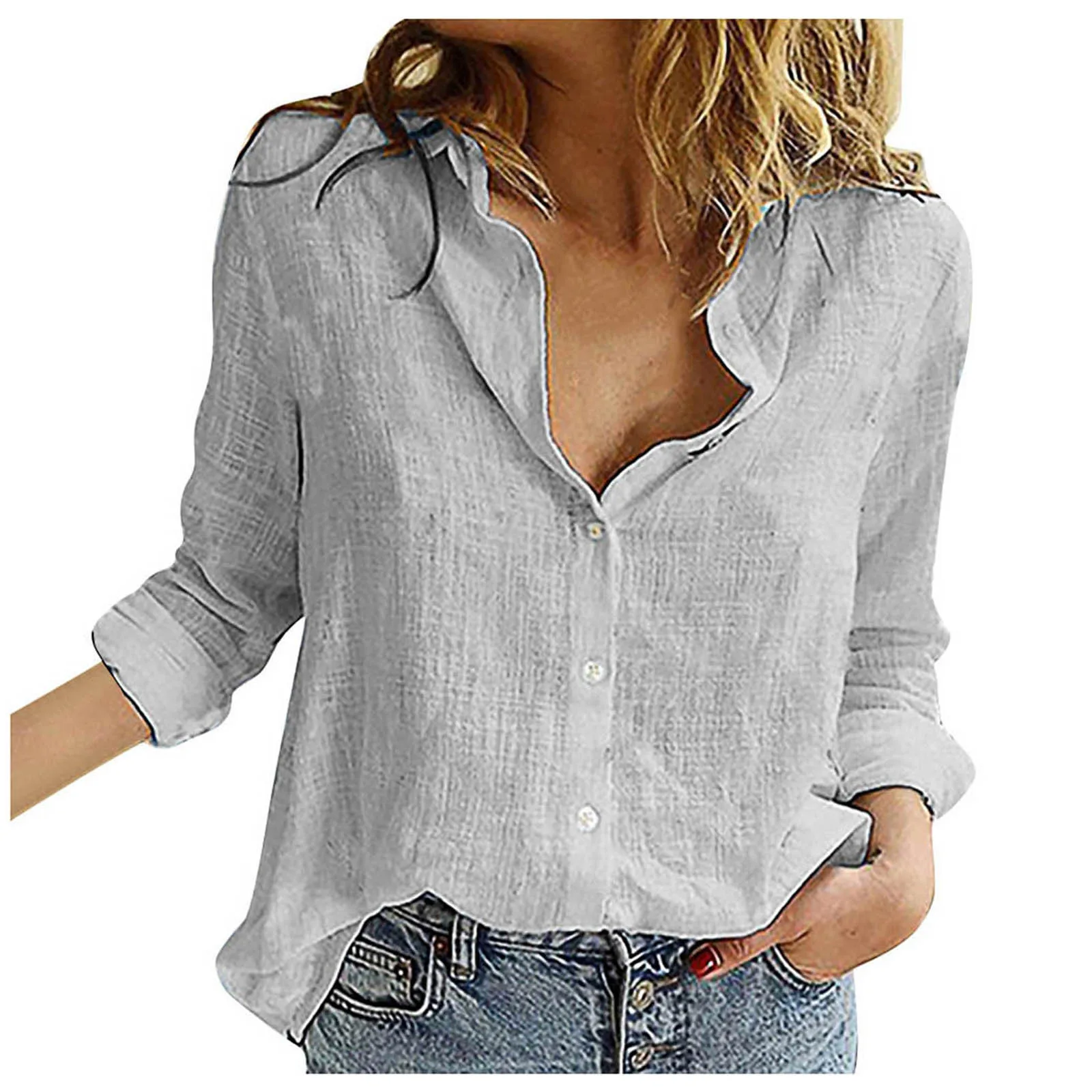 

Women Casual Long Sleeve Cotton Linen Shirt Elegant Solid Cardigans Autumn Button Lapel Shirt Loose Oversized Blouse Tunics