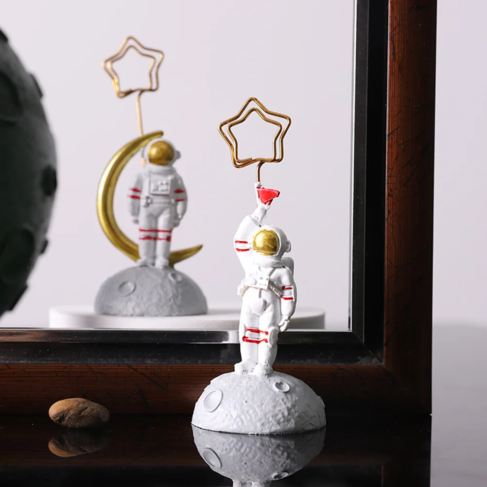 

2Pcs Astronaut Card Holder Creative Resin Desktop Ornament Decorative Spaceman Shape Adornment Home Office Decor