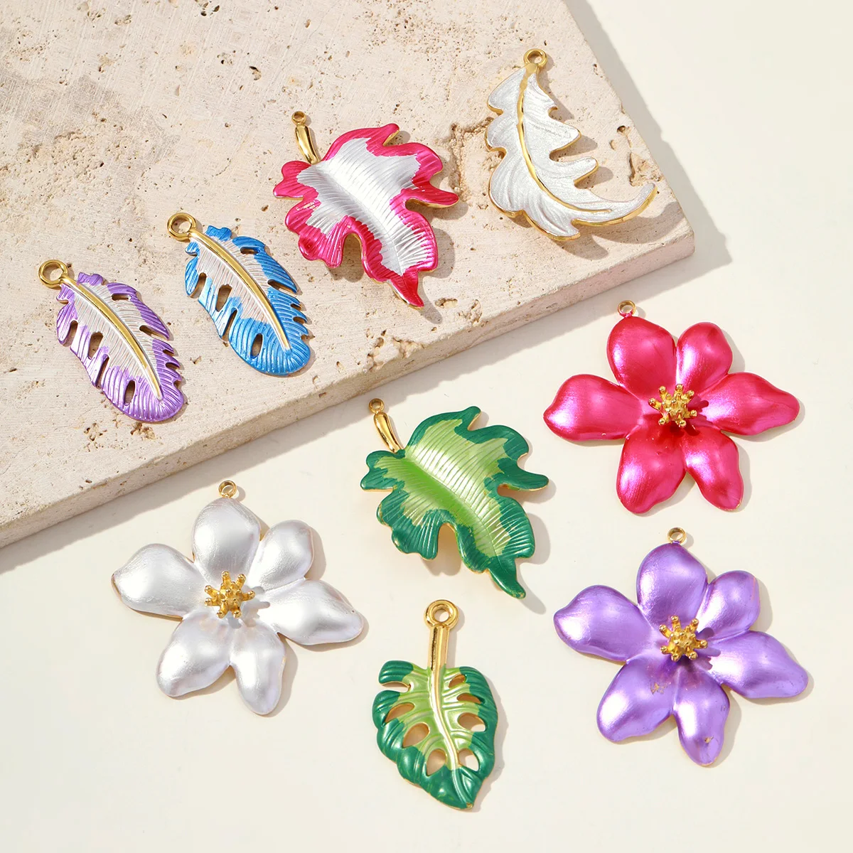 

3Pcs/Lot Stainless Steel Flowers Leaf Necklace Charms Enamel Pendants For DIY Making Earrings Jewelry Accessory Wholesale
