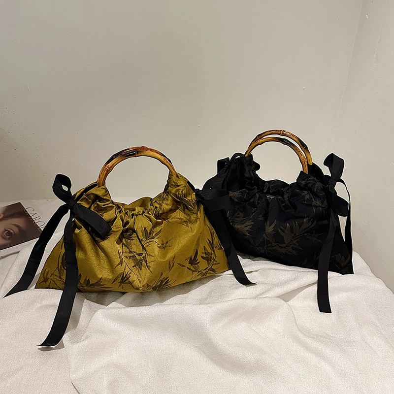 Nylonowa wzór bambusa w stylu chińskim solidna uchwyt bambusowy modna torebka Casual Tote 2024 gorąca sprzedaż torebek damskich Bolsas feminas