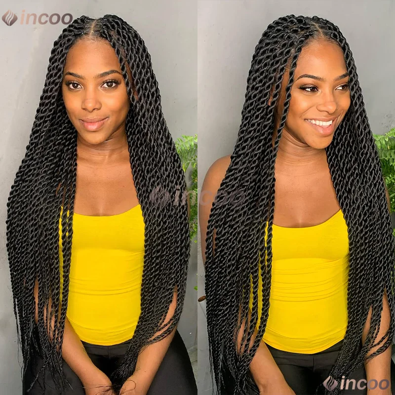 السنغالية تويست الضفائر Knotless صندوق تجديل شعر مستعار للنساء السود الدانتيل الجبهة الباروكات الضفائر الأفريقية HD الدانتيل الباروكات بيروكات صناعية