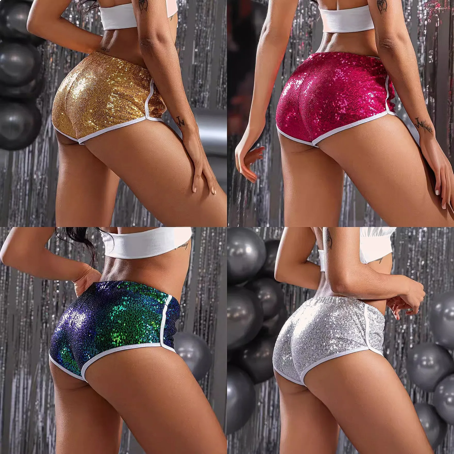 

Sexy Sequin Hot Pants for Women Low Rise Bling Rhinestone Shorts Glitter Bodycon Clubwear Stage Performance Costume