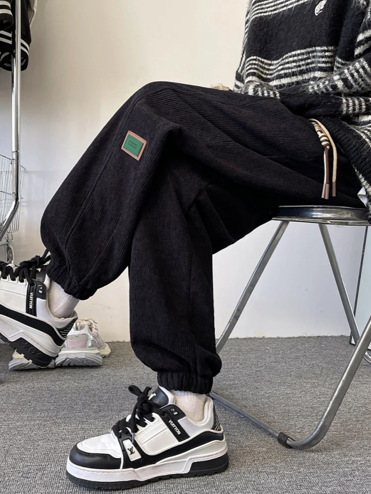 

Мужские вельветовые брюки: модные свободные спортивные штаны с манжетами для подростков, повседневные, весна-осень, высококачественные фланелевые брюки