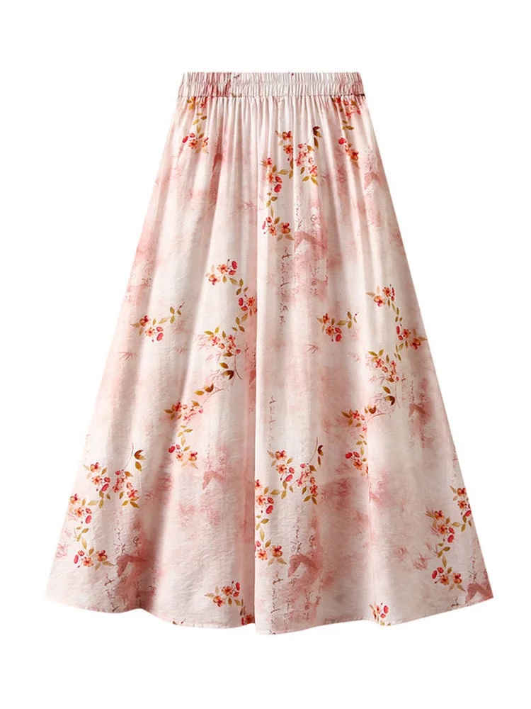 LANMREM ​cotton Linen Skirts For Women A-line Mid Length Lining Comfortable Print Skirt Clothing 2024 Summer New 2DA7080