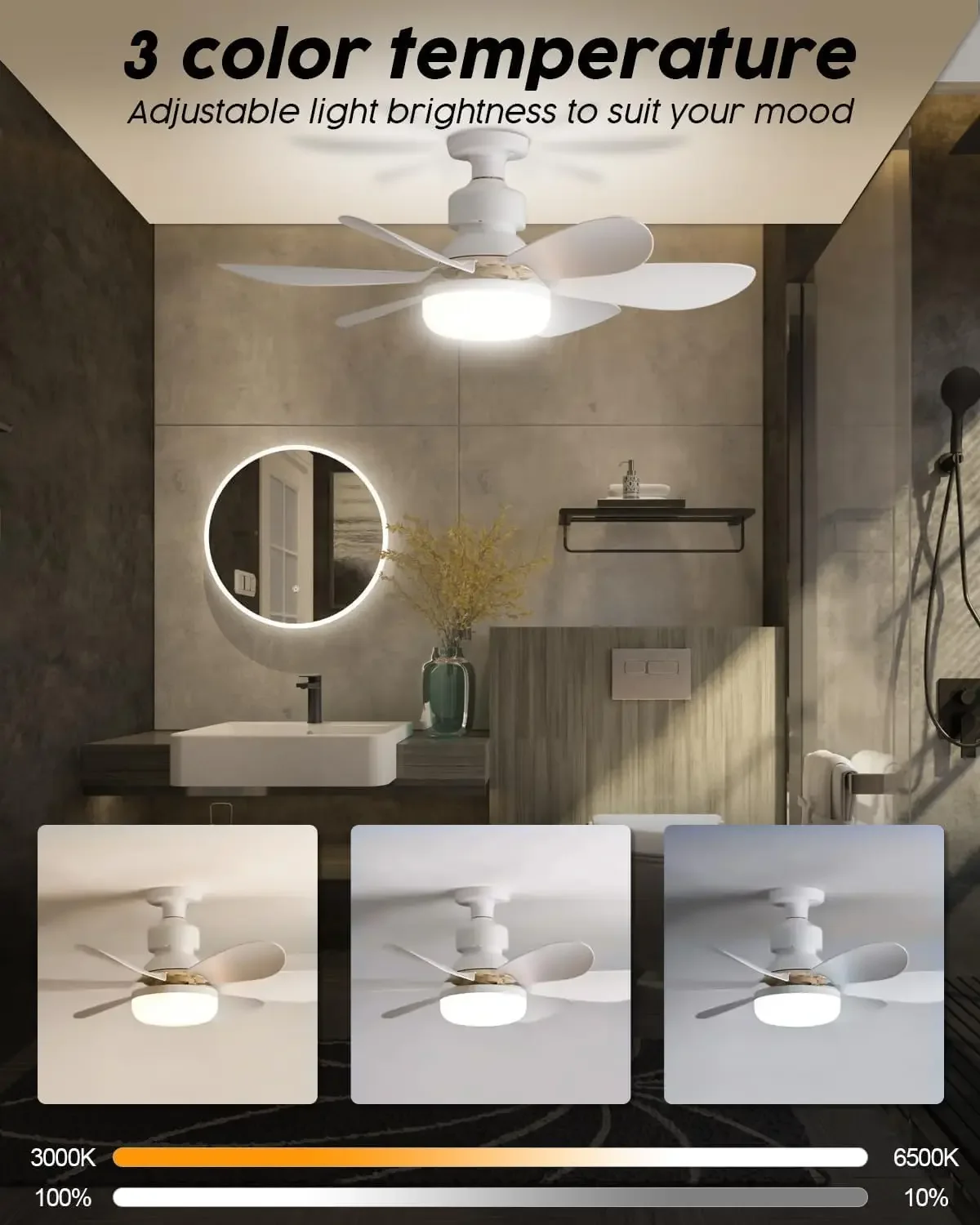 40W Ceiling Fan with Light Small Socket Fan Light with Remote Adjustable Brightness and Color Temperature for Bedroom Kitchen