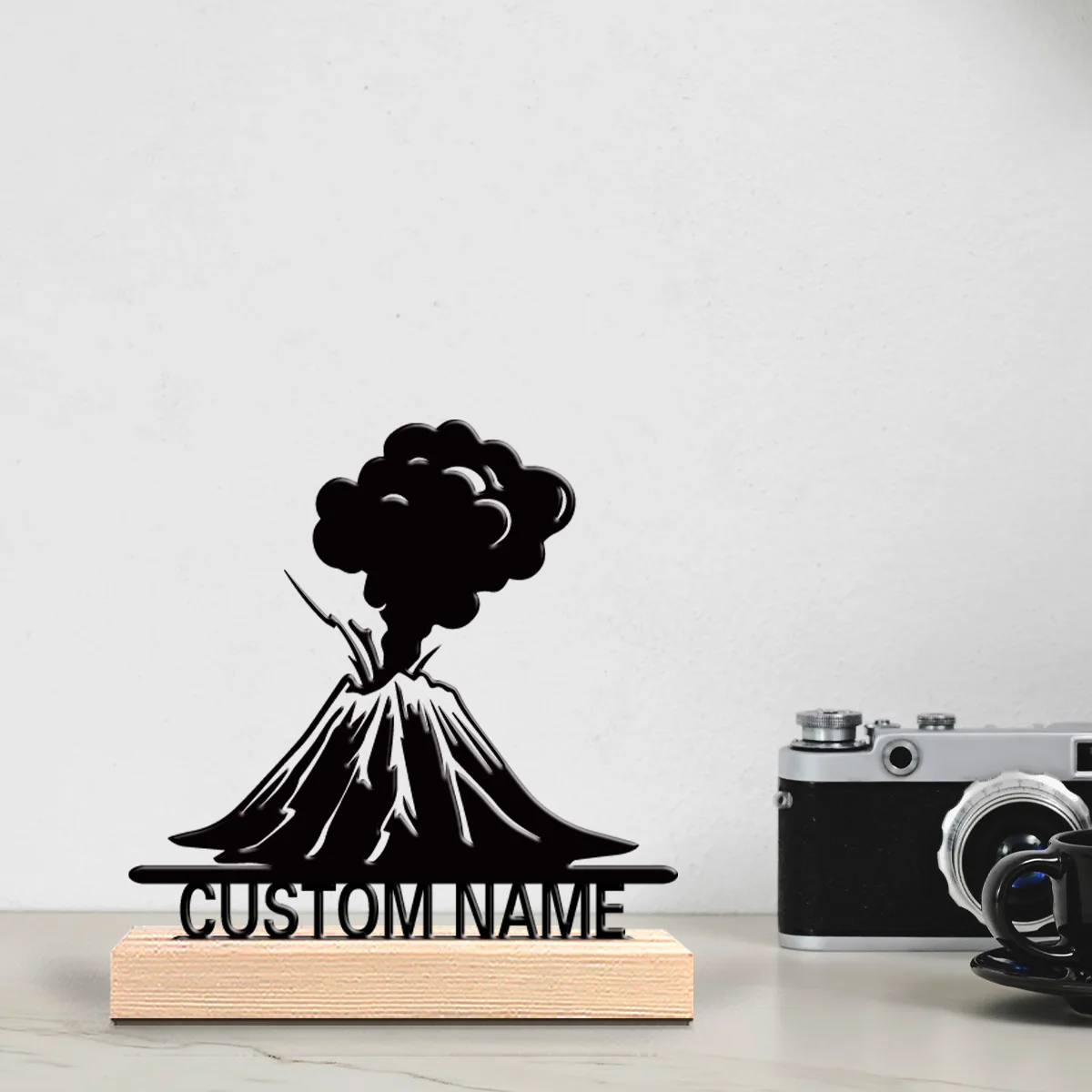 1pc Volcanic eruption Custom Letter Metal Statue Handicraft With Wood Base Metal Sculpture With Wood Base For Home Desk Decor