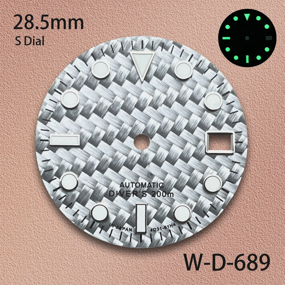 28.5mm S Logo Carbon Fiber Dial Fit NH35/NH36/4R/7S Movement Green Luminous Diving High-Quality Watch Modification Accessories