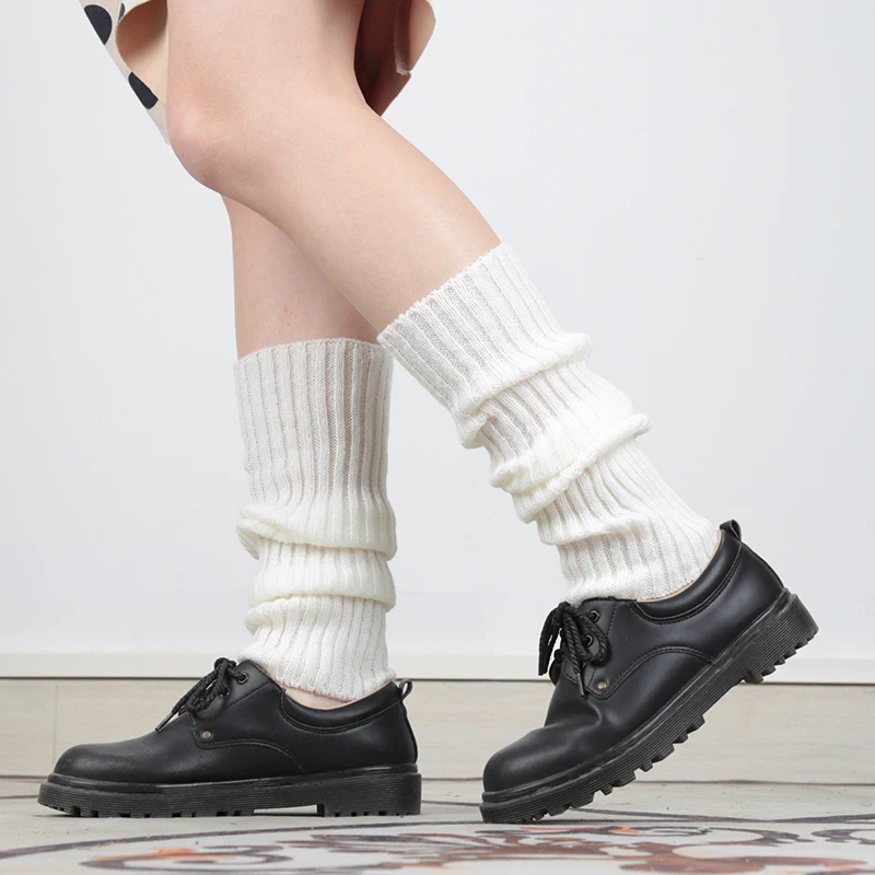 New Leg Warmers Women Knee Stockings Leggings Ankle Warm Punk Solid Black Cool Knit Long Sock Japan Anime JK Girl Boot Socks