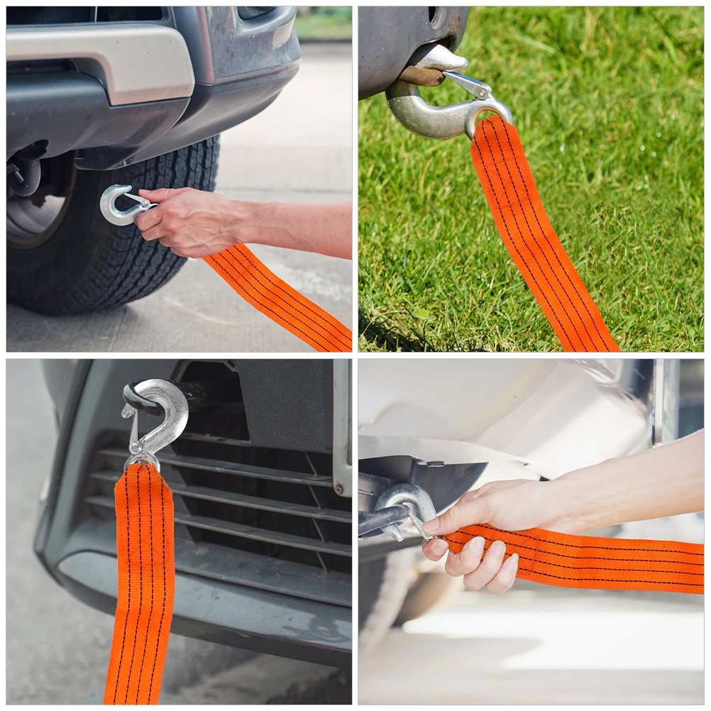 

2pcs Car Towing Rope 3T 3M Heavy Duty Rescue Straps with Hooks Fluorescent Self Rescue Towing Ropes Soft Loop Tie Down Moving