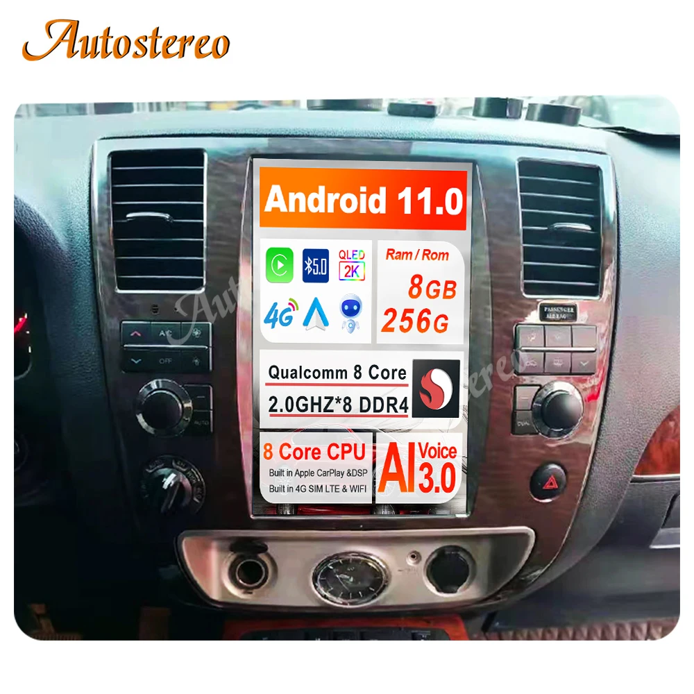 12.1'' Qualcomm Car GPS Navigation For Nissan Pathfinder 2010+ Android 11 Headunit Multimedia Player Auto Radio Recorder Screen